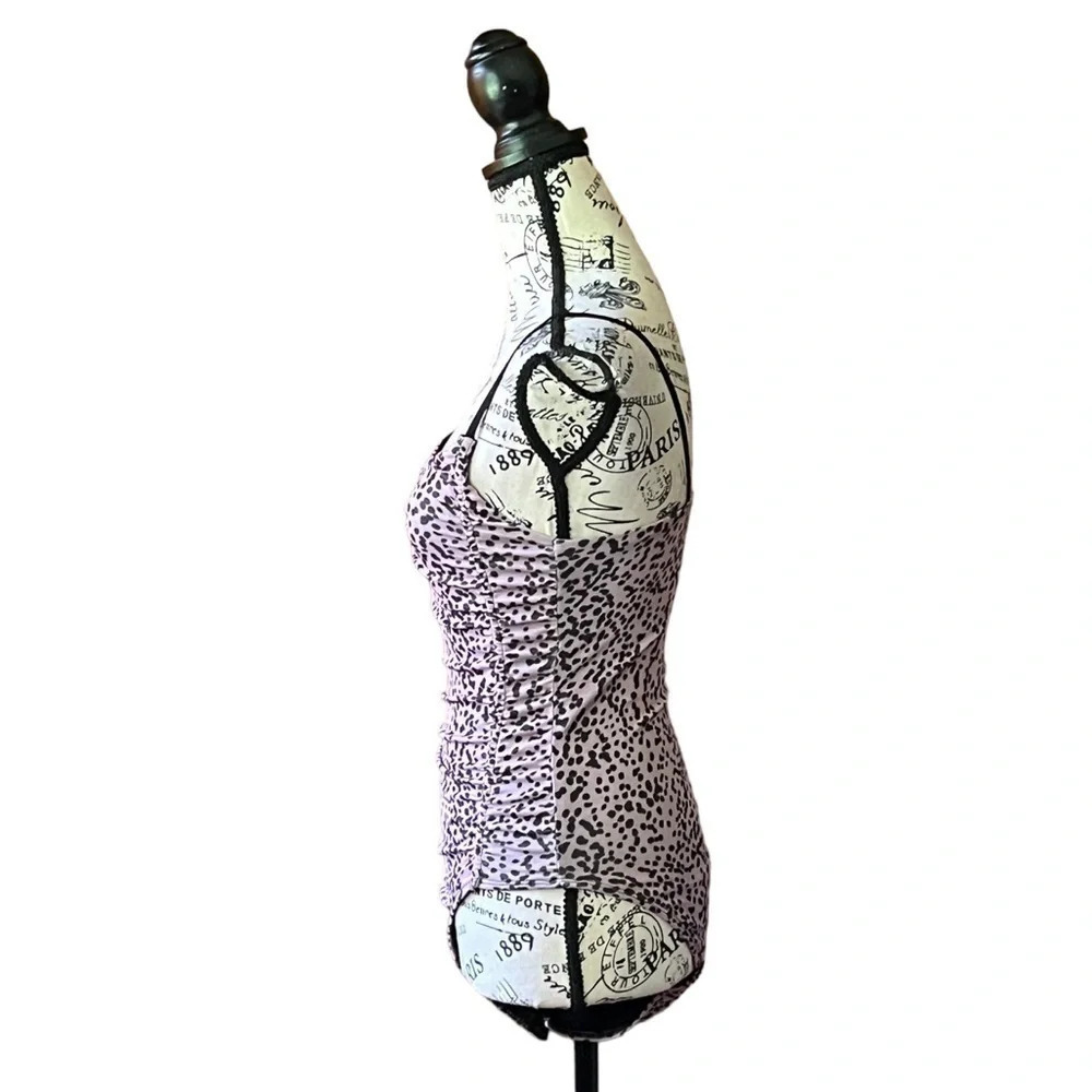 Topshop Purple Black Leopard Strappy Bodysuit Women’s 6 | Pinup Rockabilly - Picture 4 of 10